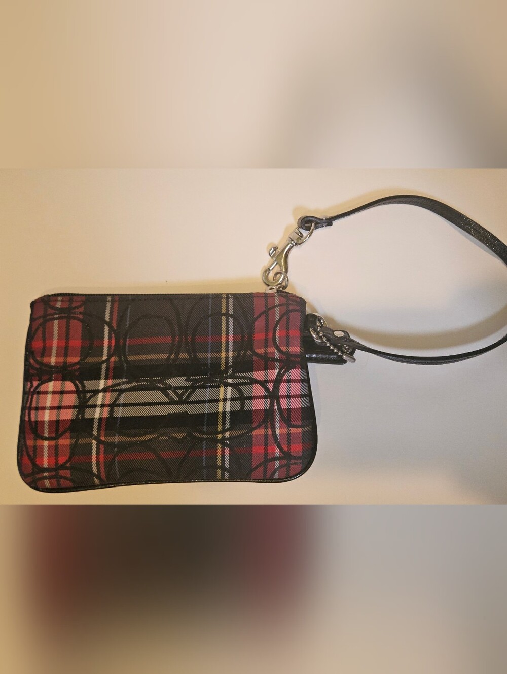 Coach Poppy Plaid Tartan Sparkle Wristlet